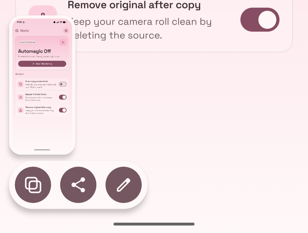 Copy chip in the screenshot shelf toolbar